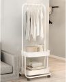 Floor Standing Clothes Rack, Household Clothes Rack with Wheels And 2 Baskets,Multipurpose Organiser Shelf for Bedroom Laundry Rolling cart for Garment Storage and Garment Laundry Use - Random Color. 