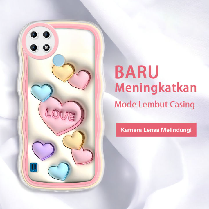 FELMYST Case For Realme C21 Hot Ins Cute Love Heart Mobile Phone Casing Shockproof Soft Back Cover for Girl