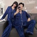 Pack of 2 Couple Night Suit Set, Men and Women Silk Night Dress / Printed Trouser Shirt Soft Material Nighty Set for Both Women and Men - Silky Satin Pajama Sets Button Down Sleepwear Loungewear.(It come in different colors and design, so we may send any). 
