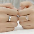 2 Pcs Pair Couple Rings set with Box for Girls and Boys lovers Silver Plated Adjustable Simple Best Gift. 