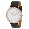 Daniel Wellington White Dial Black Leather Strap Watch For Men DW00100007. 