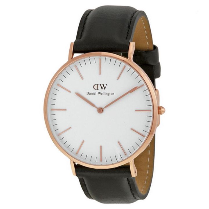 Daniel Wellington White Dial Black Leather Strap Watch For Men DW00100007
