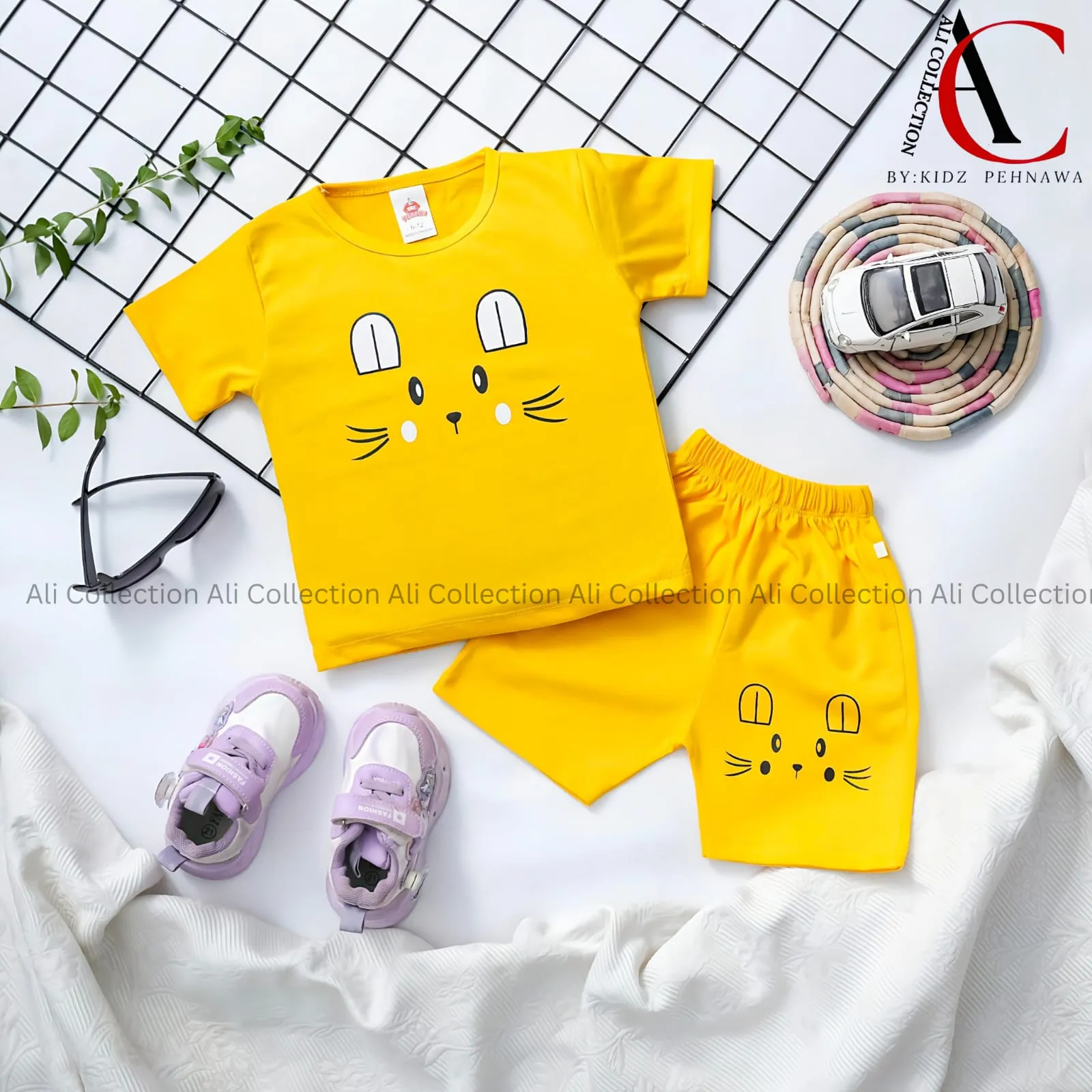 Yellow Bunny Face T-Shirt and Shorts Set