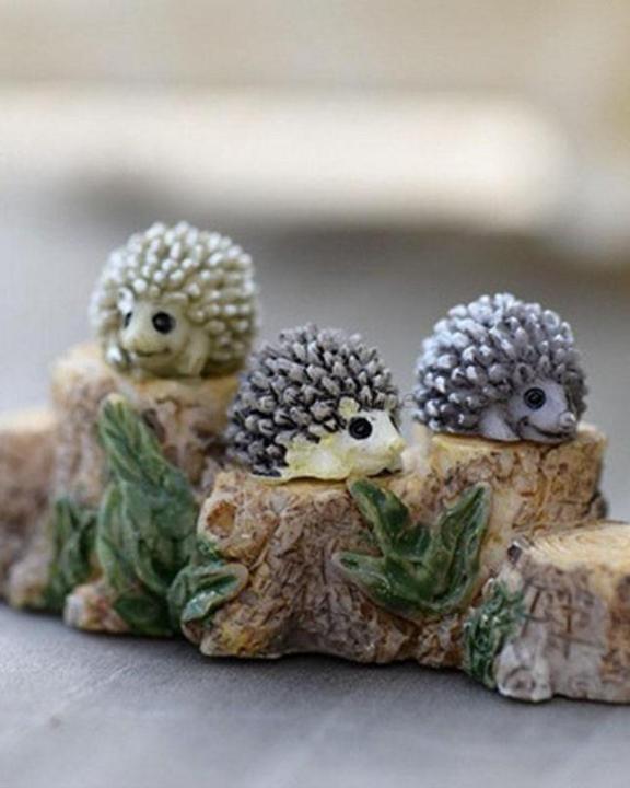 3Pcs Cute Hedgehogs Miniature Mini Fairy Garden Plant Decor