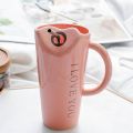 Ceramic Drinking Mug with Straw Hole & Handle, Heart Shape Opening, and Stainless Steel Straw Milkshake Cup Couples Water Cup 450 ML. 