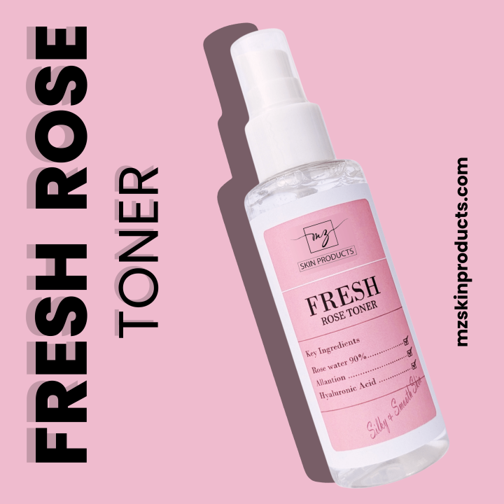 Fresh Rose Toner | 100% Natural Pure Rose Water | Spray Bottle For Face | Rose Water | Facial Spray | MZ SKINCARE