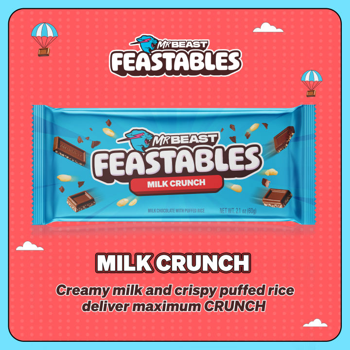 Feastables MrBeast Milk Chocolate Crunch Bars - Made with Grass-Fed Milk Chocolate and Organic Cocoa with 6 ingredients 60g