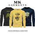MK Garments - Pack Of 3 Printed Premium Full Sleeve Round Neck Casual  T- Shirt For Men. 