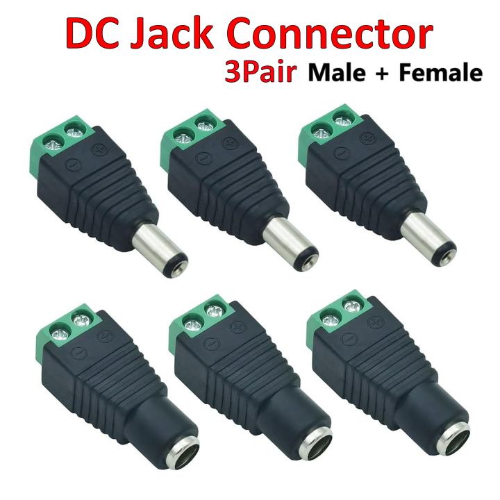 3 Pairs 12V DC Power Connector, Male Female 5.5mm x 2.5mm Barrel Jack Connector for CCTV Security Camera Led Strip Wire Ends Plug