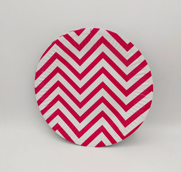 DARK PINK ZIGZAG PAPER PLATES PACK OF 10 PINK THEME PAPER PLATES