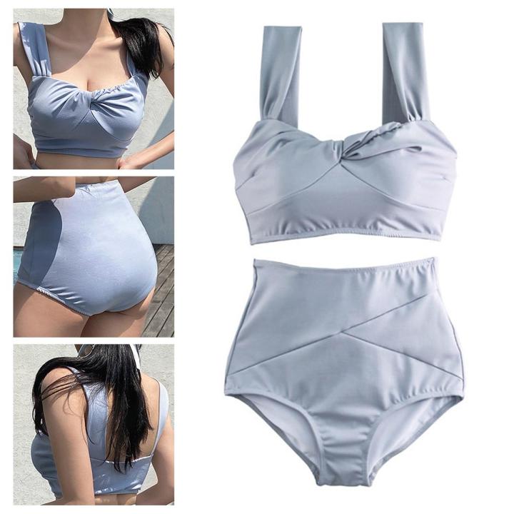 Bathing Suit Shrink Resistant Wide Strap Bandeau Bikini Set