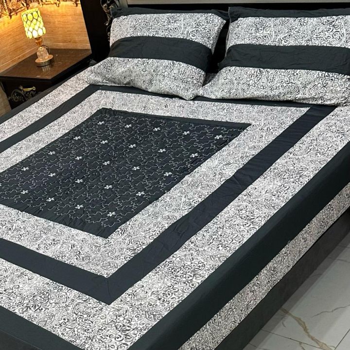 Bedsheets/ Embroidered Patch work Bedsheets/ King Size Bedsheets/ 3PCS Bedsheet