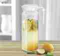 Glass Pitcher 1.1 Liter Jug with Lid Enjoy your favorite beverages featuring a practical lid for easy pouring and storage. Perfect for water, juice, or iced tea, this durable pitcher is an excellent addition to any kitchen. 