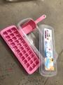 Ice Cube Tray with Lid and Bin 33 Mini Nuggets,Nugget Silicone Ice Tray,Flexible Ice Cube Molds Comes with Ice Container, Scoop and Cover(Pink). 