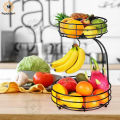 2-Tier Fruit Basket with Banana Holder, Standing Daily Kitchen Modern Fruit Bowl, Practical Fruit Bowl, Vegetable Basket Made of Metal, Black. 