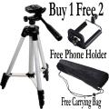 Tripod Stand With Phone Holder+ Carrying Bag with New Features Portable For Videos, Mobile Phone and DLSR Camera For Videography and Photography (Adjustable) Black & Silver 3110 Model Tripod Stand Best Quality. 