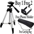 Tripod Stand With Phone Holder+ Carrying Bag with New Features Portable For Videos, Mobile Phone and DLSR Camera For Videography and Photography (Adjustable) Black & Silver 3110 Model Tripod Stand Best Quality. 