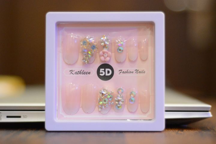 Glamorous 5D Artificial 12 pcs Fancy nails For Girls, Pearl and Sequined nail tips, Decorative and High-end artificial nails, Self Adhesive/ Stick On and easy to use, Reusable more then 10 times In Amazing and Dynamic Shades.