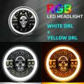 Headlight 7inch RGB Skull Head Headlights For Car, Motorcycle, Jeeps H4 Devil Eye Lights LED High Low Beam Headlights. 