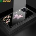 UCUC for iPhone 11 Pro Max Back Cover Elegant Flowers Personalized Patterns Tempered Glass Hard Phone Case for Girls. 