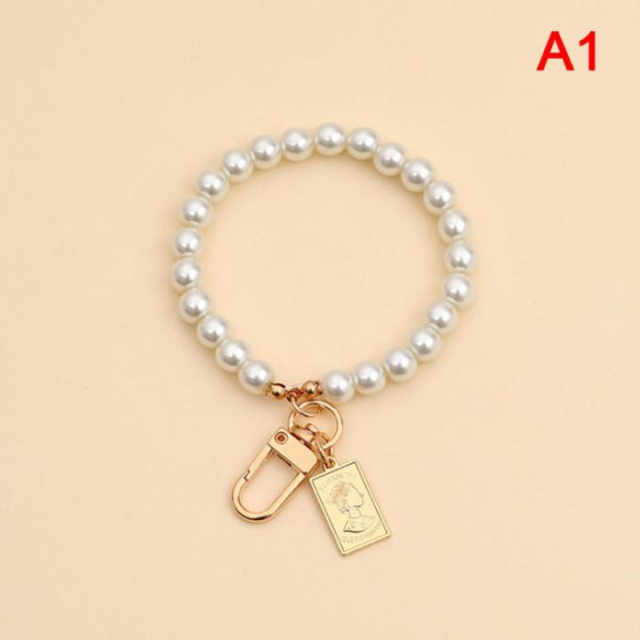 Korean Fashion Pearl Keychain Women Girl Gold Metal Chain Key Ring Lonni