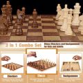 Wooden Chess Set Checkers Backgammon 3 in 1 Board Games for Adults & Kids. 