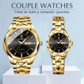 Watches for Him and Her Waterproof Stainless Steel Quartz Gold Couple Items for Lovers Men Women Wristwatches. 