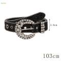 Rhinestone Belt PU Leather Belt Eyelet Belt Sequin Belt for Trousers Dress Skirts , Black. 