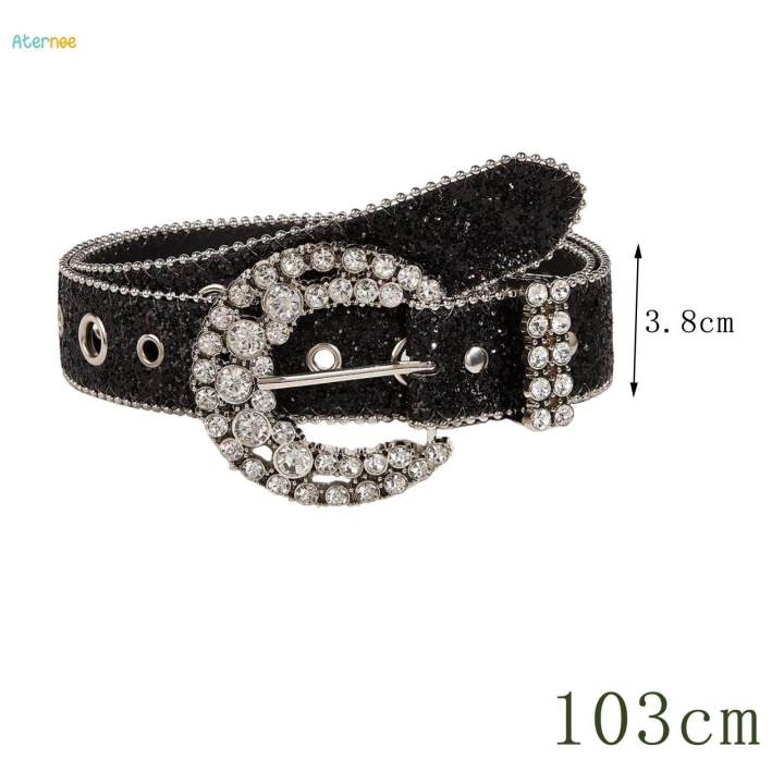 Rhinestone%20Belt%20PU%20Leather%20Belt%20Eyelet%20Belt%20Sequin%20Belt%20for%20Trousers%20Dress%20Skirts%20,%20Black%20-%20Image%207