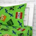 Kids Single Bed Sheet with pillow case - Minecraft Design, 100% Soft Cotton Fabric, Cool Fabric, 2X Pillow covers. 