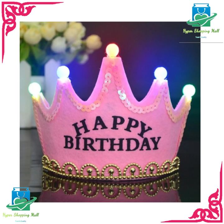 Happy Birthday Crown Hat(Taj) with Colorful LED Lights for Kids, Birthday party, Birthday LED cap