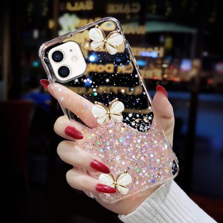 For iPhone 11 Back Cover Luxury Bling 3D Diamond Butterfly Shining Gold Foil Girls Cases Space Glitter Stars Soft Silicone Mobile Phone Protective Case