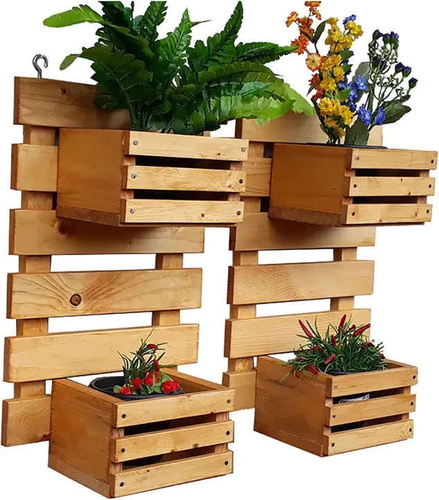 Wall Planters Pack of 2 Wooden Hanging Planters for Indoor Plants Wall ...