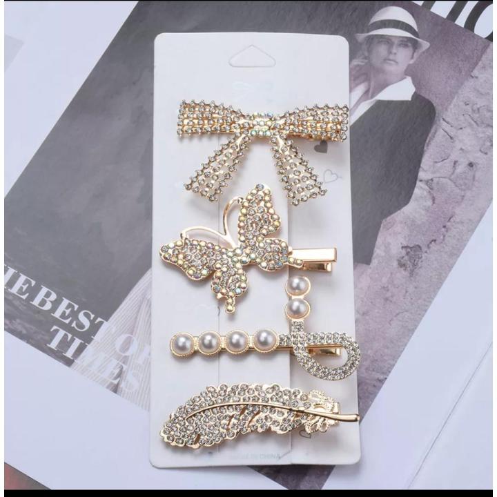 4Pcs Crystal Simulation Pearl Hair Clip For Women Fashion Hair Accessories