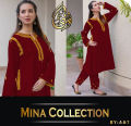 Summer Collection Embroidered Pocket Style 2 piece Suit Stitched For Women. 