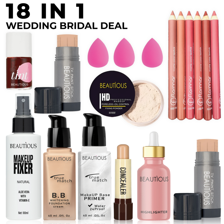 Beautious%2018Pcs%20Bridal%20Makeup%20Deal%20-%20Fixer%20+%20Concealer%20+%20Lip%20Tint%20+%20Foundation%20+%20Primer%20+%20Highlighter%20+%20x2%20Foundation%20Stick%20+%20Face%20Powder%20+%20x6%20Lip%20Pencil%20+%20x3%20Sponge%20Puff%20-%20Image%202