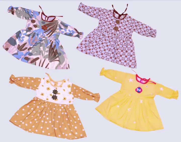 Pack%20Of%204%20Full%20Sleeves%20Winter%20Cotton%20Frock%20For%20Girls%20(Random%20Design)%20-%20Image%202