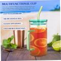 Random Color 400ml Square Glass Mug With Handle, Milk Cup Bubble Tea Cup Sippy coffee cup Straw & Lid, Drinking Glass, Adorable Glass Cups with Lids and Straw, Glass Tumbler Coffee Cup Coffee Mug. 