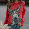 G&H Women Fashion Autumn Long Sleeve Pullover Blouse Donkey Print Loose Sweatshirt. 