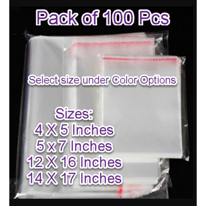 100Pcs BOPP Bags, transparent plastic cellophane tape paper stick