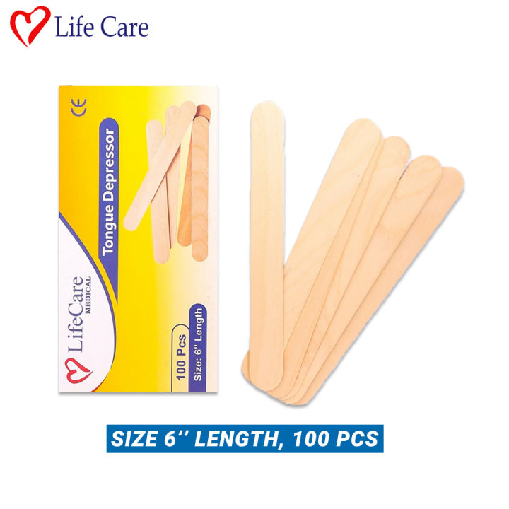 LifeCare Tongue Depressors 100 Pieces Large Wax Spatulas for Hair Removal Natural Wooden Applicator Sticks 6 Inches