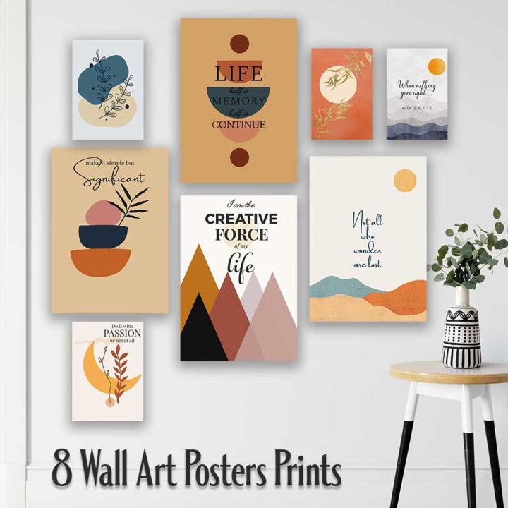 8 Various Sizes Minimalist Boho Wall Art with Motivational Quotes Posters Prints, Home & Room Decoration Items, Wall Decor Posters, Home Decor Wall Art, HD Quality Prints, Wall Hanging Room Decor Items, Wall Photo Cards Prints