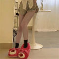 Cute Cartoon Rose Red Bear Warm Non-Slip Strawberry Home Plush Cotton Slippers For Women. 