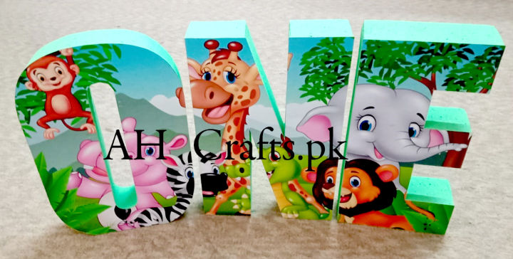 3 Block Letters O N E jungle theme