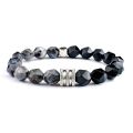 High Quality Tiger Eye Agate 10mm Faceted Stone Bracelet Stainless Steel Lucky Men's Beaded Bracelet. 