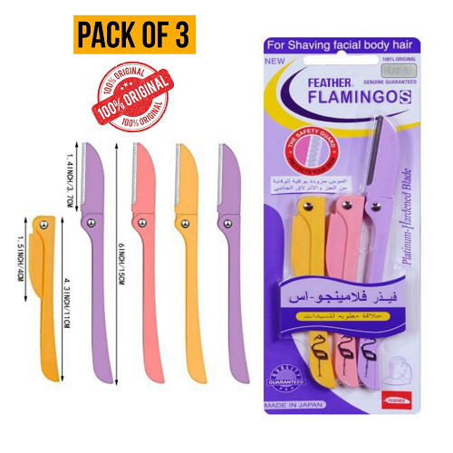 Pack Of 3- Feather Flamingo Facial Razor for Face, Eyebrows & Body shaving | 3-Piece Facial Touch-up Razor