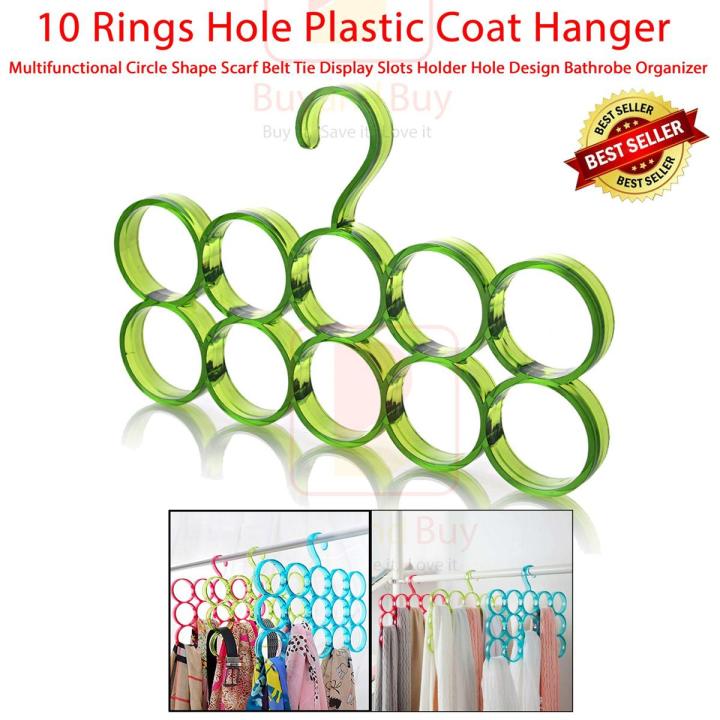10 Rings Hole Plastic Coat Hanger Multifunctional Circle Shape Scarf Belt Tie Display Slots Holder Hole Design Bathrobe Organizer