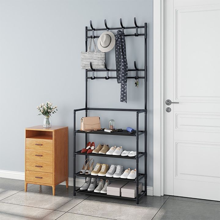 Multi-Function%204%20Tiers%20Shoes%20Rack%20With%20Hanger,%20Living%20Room%20Clothes%20Storage%20Rack%20-%20Image%203