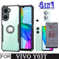 Vivo Y03T Shockproof Phone Case for Vivo Y03 Y02 4 in 1 Camera Lens Soft Tempered Glass Privacy Screen Protector and Mobile phone holder. 