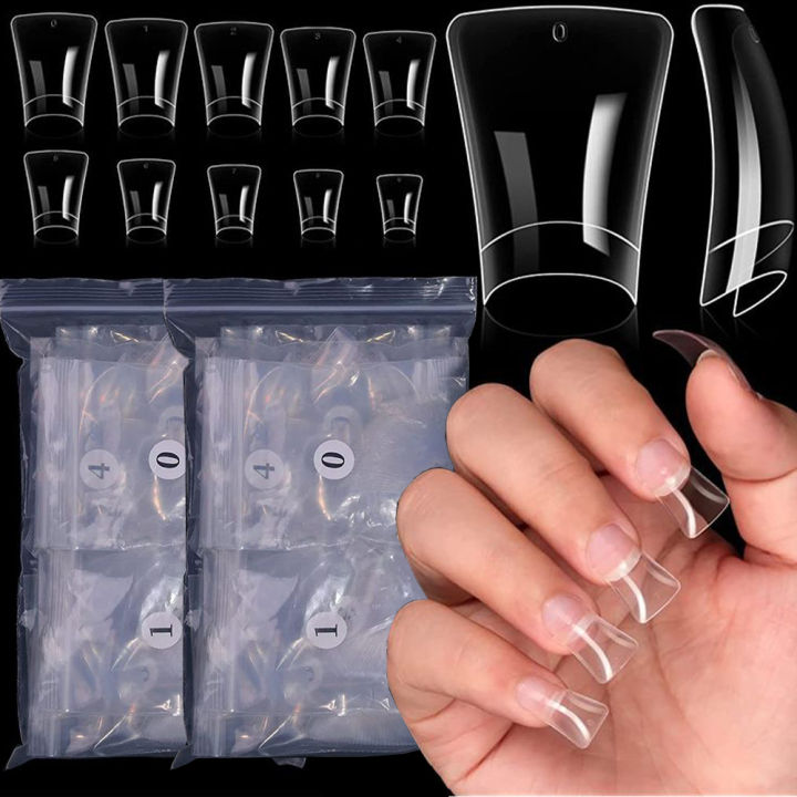 500Pcs Duck Feet Style Nail Tips Clear Duck Feet Fan Flare Extension Patch for Acrylic Nails 12Size Half Cover Acrylic Nail Tips